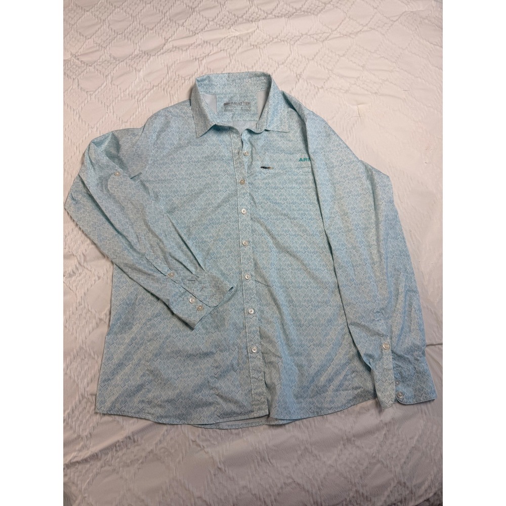 Ariat VentTEK Men's Large Western Shirt Blue Geometric Long Sleeve Performance